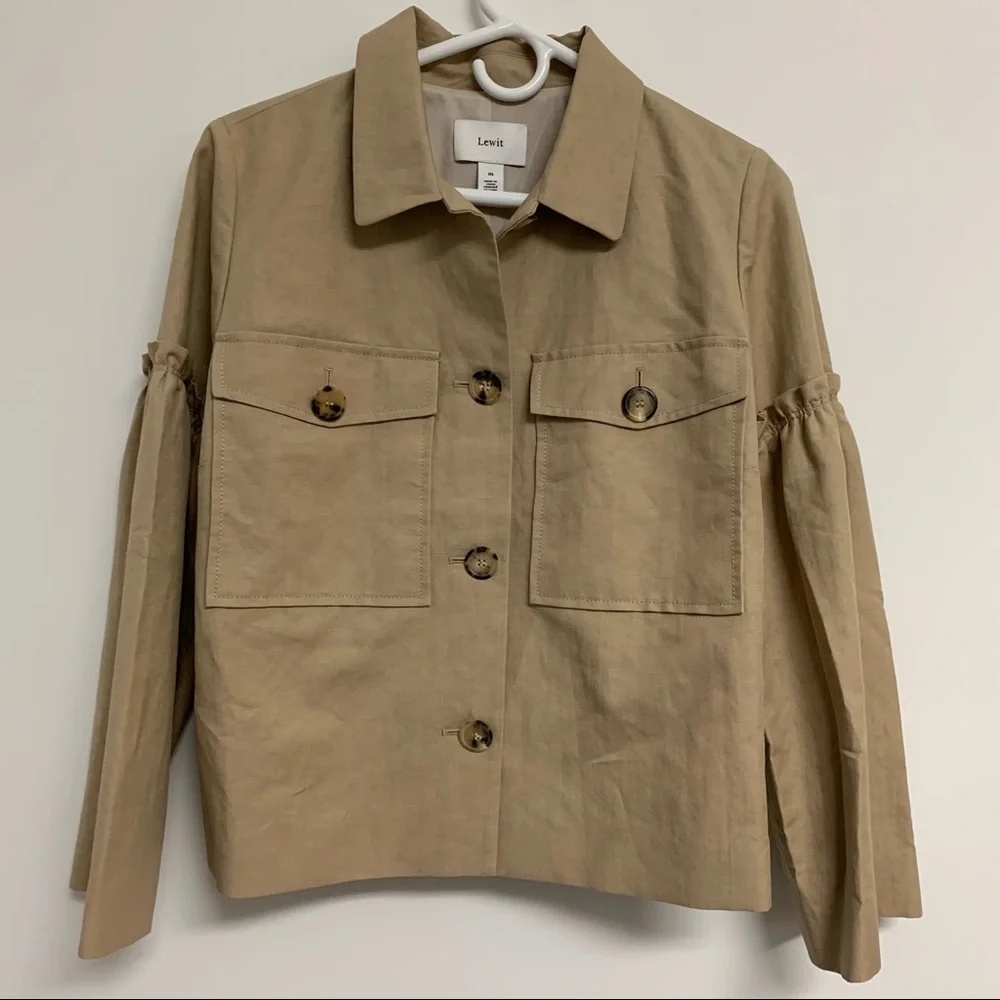 Lewit Tan Linen Blend Ruffle Jacket - Picture 2 of 15